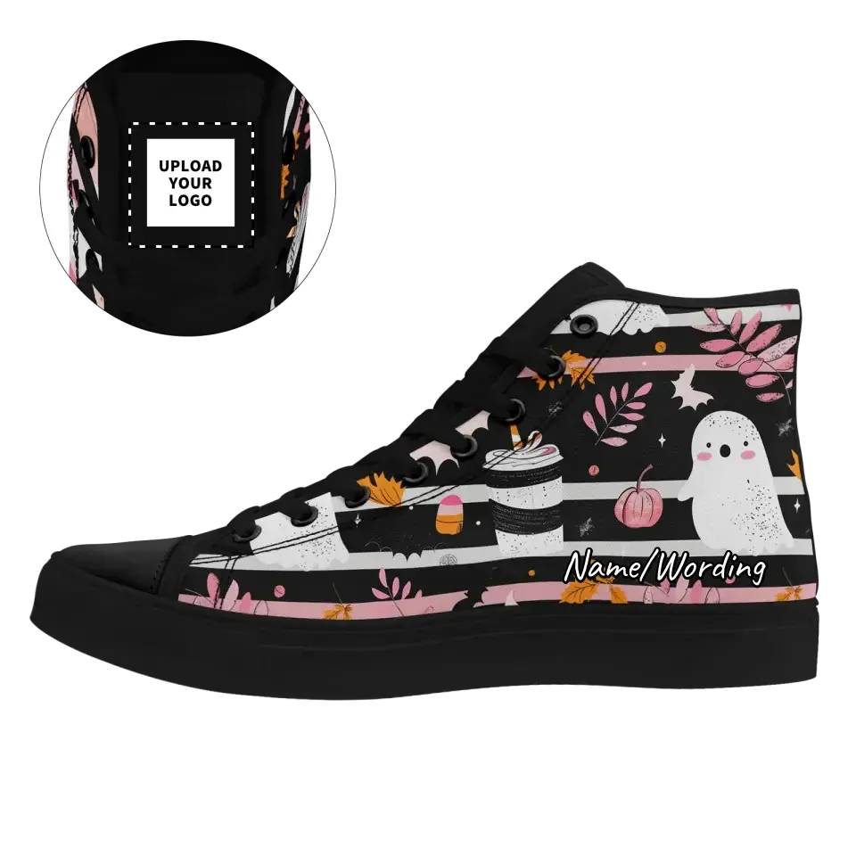 Corporate Gifts,Personalized Bat Sneakers, Custom Pumpkin and Ghost Shoes, Canvas High Top Gym Shoes for Men and Women