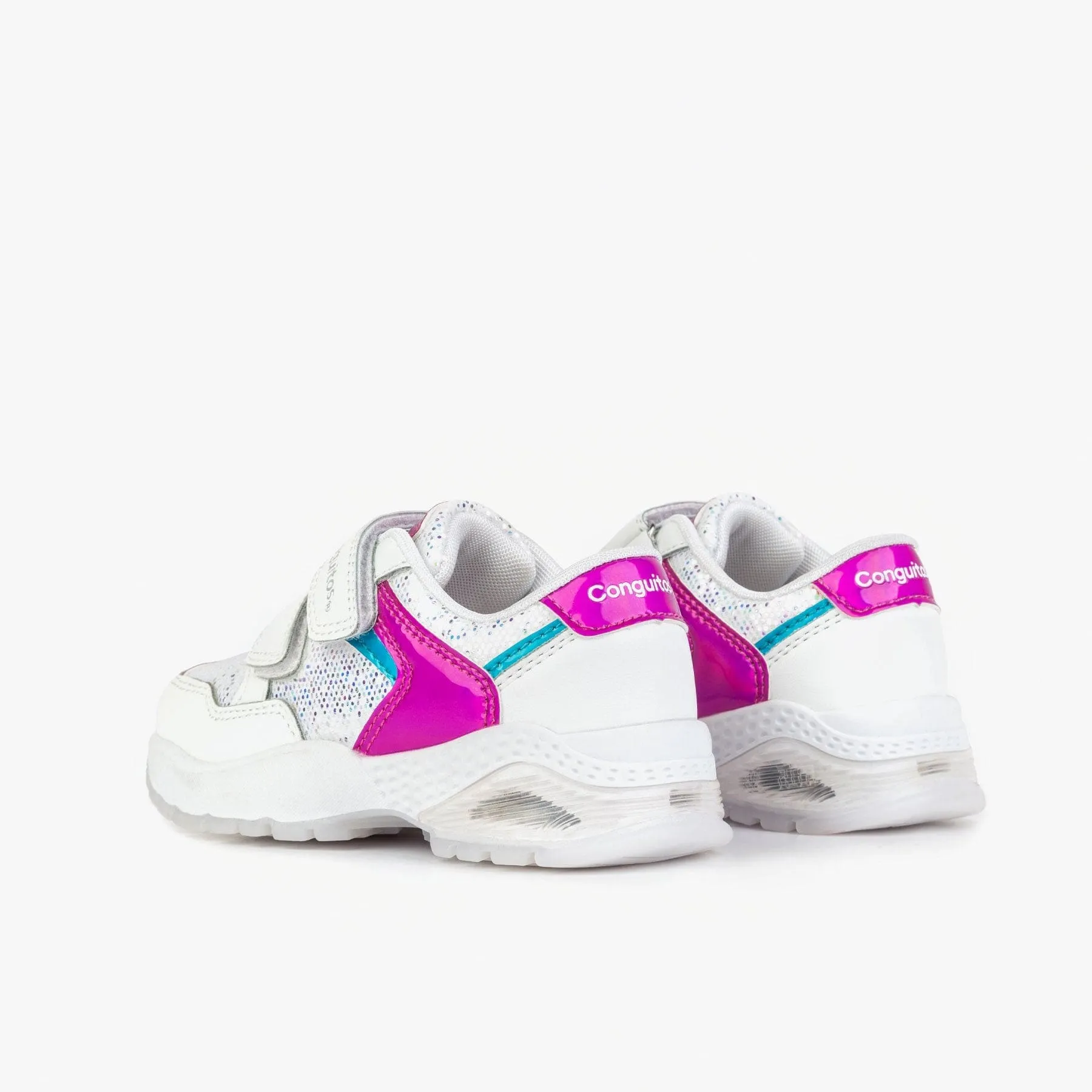 Girl's White Sneakers with Lights