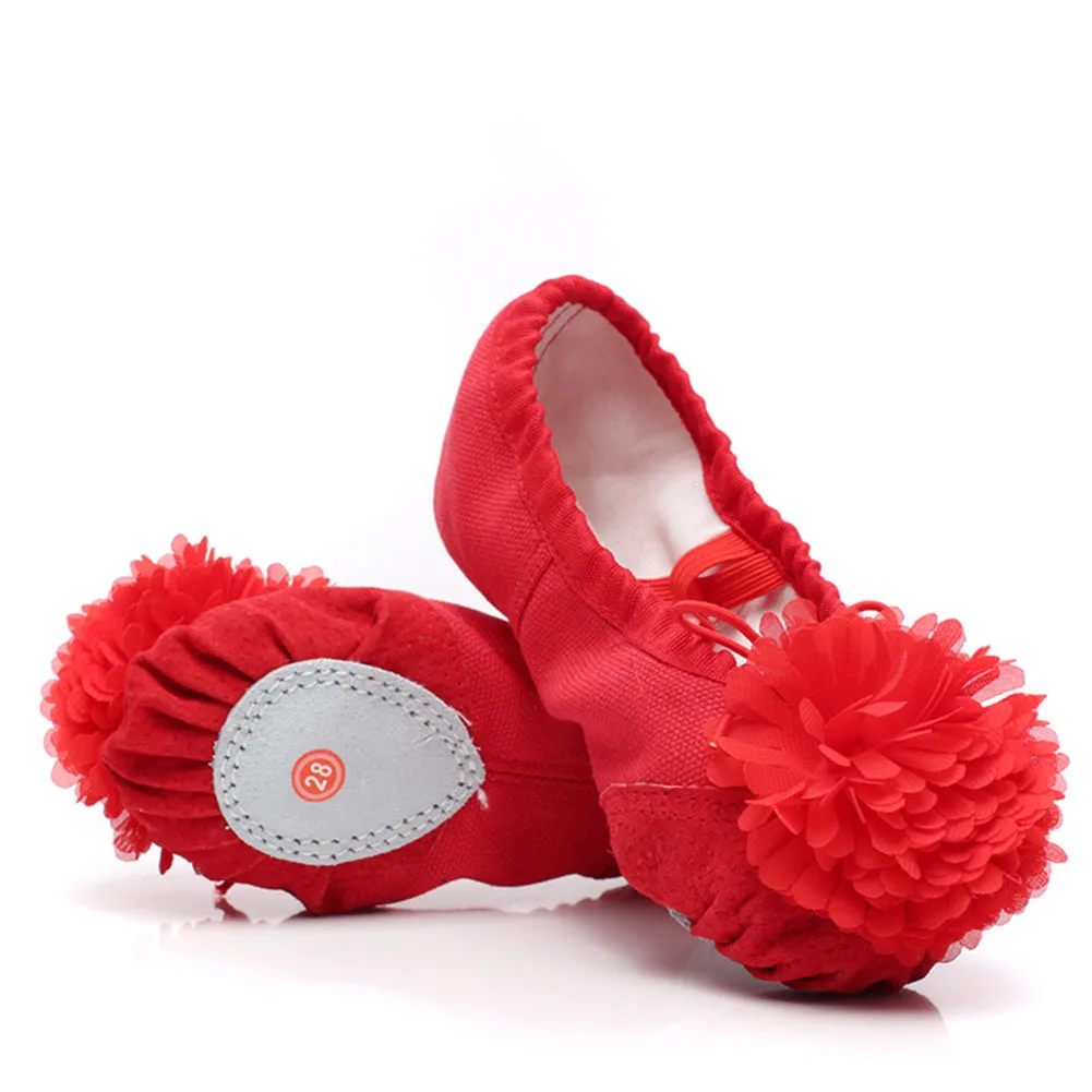 Kid Ballet Dancing Flat Athletic Practice Shoes with Flower