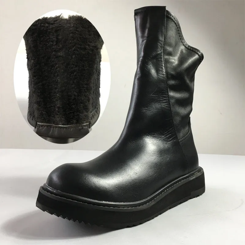 MARTINA COZXO RETRO STYLE HIGH TOP LEATHER UNISEX BOOTS