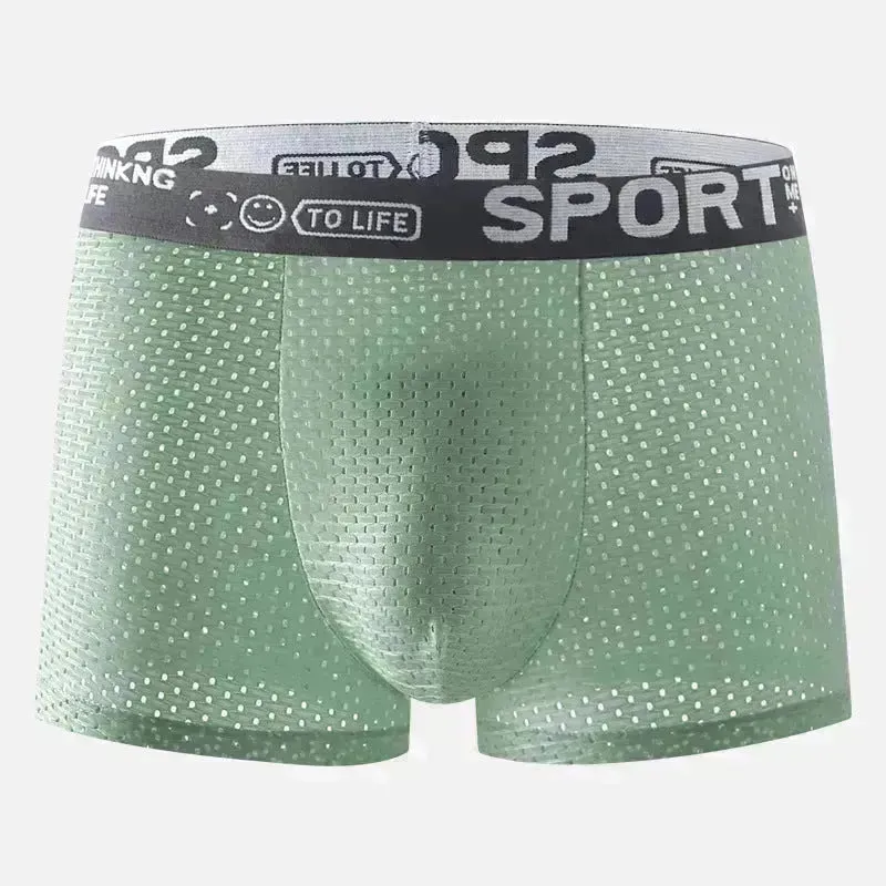 Men's Underwear Mid Waist Mesh Ice Silk Mesh SPORT Boxer Brief