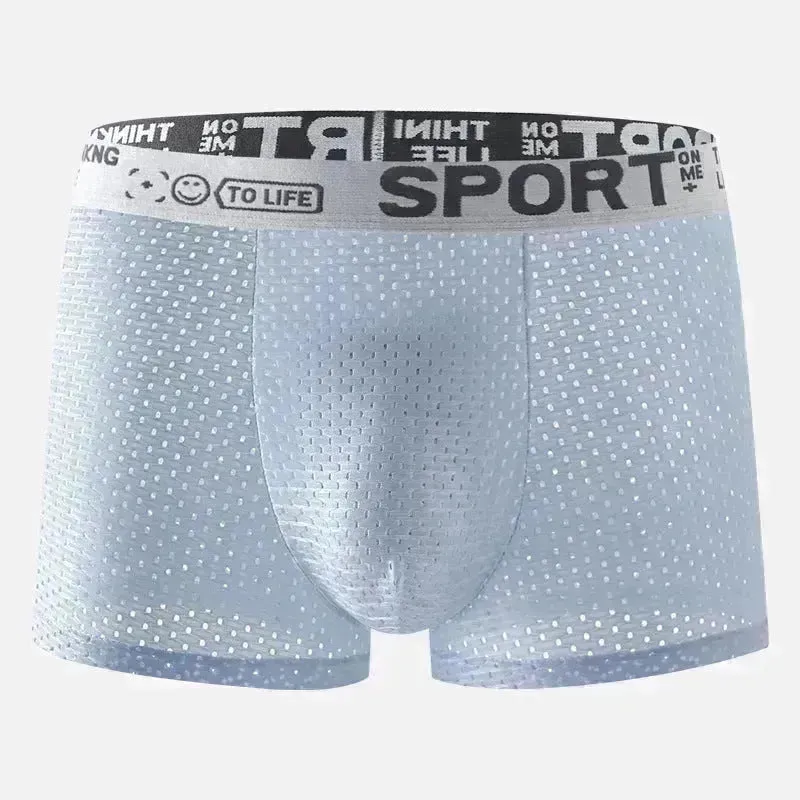 Men's Underwear Mid Waist Mesh Ice Silk Mesh SPORT Boxer Brief