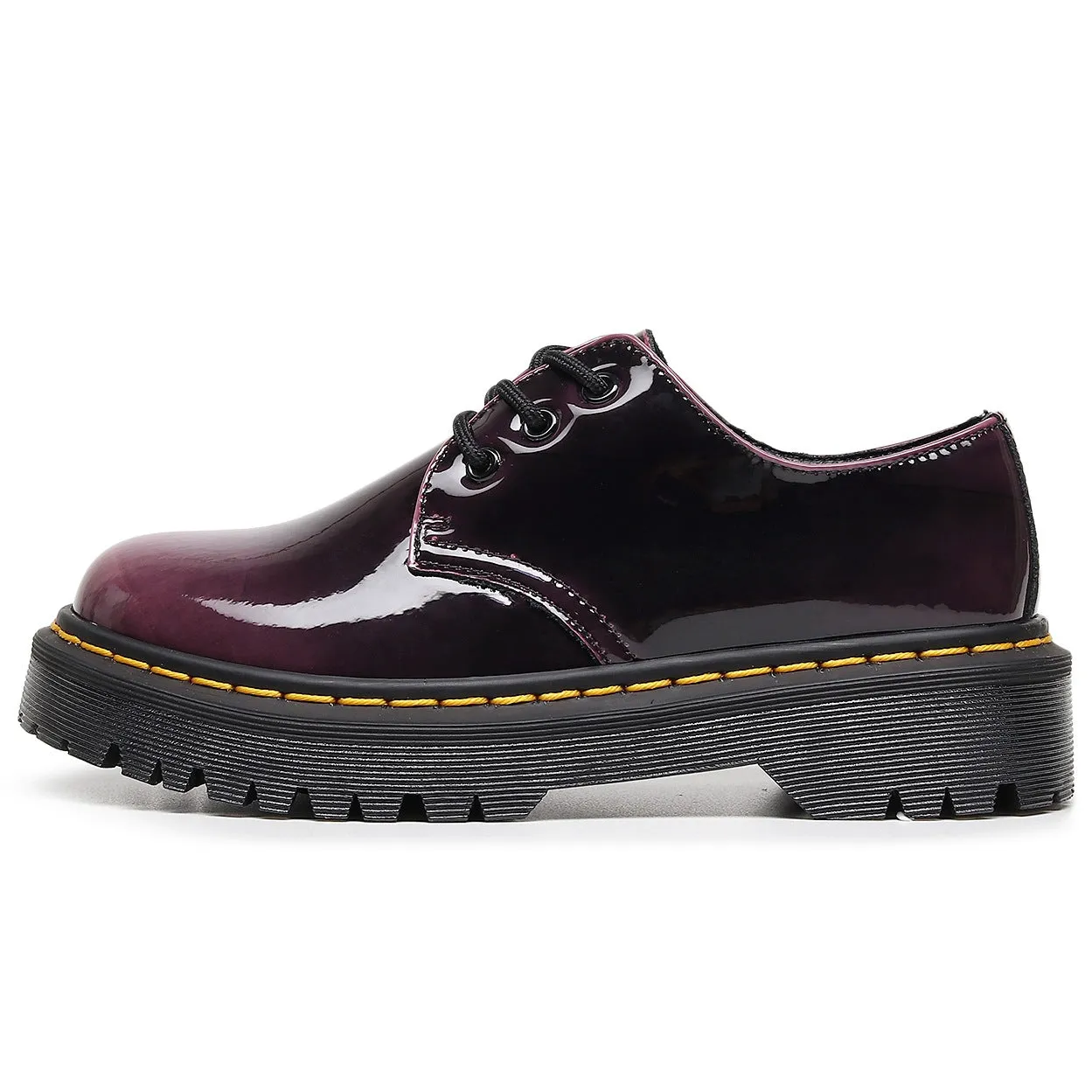 PEOPLETERRITORY 1461 thick-soled 3-hole small leather shoes for women, low-top leather color-changing purple round head casual student medium-thick muffin-soled short boots